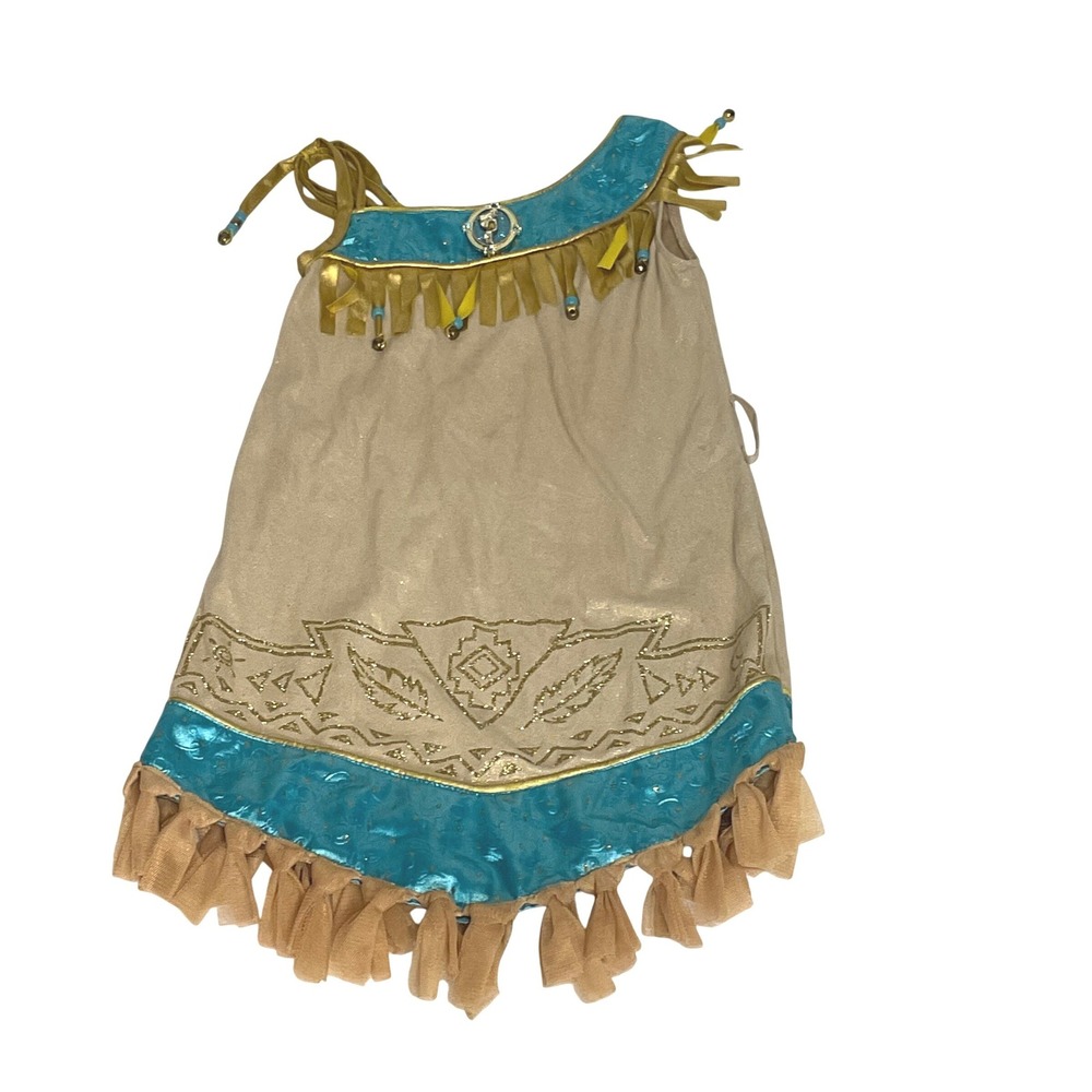 Disney store Pocahontas Halloween costume gold teal shimmer fringe girls 5/6